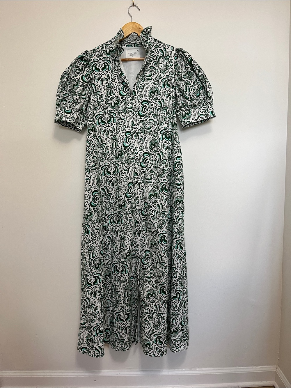 Hyacinth House Tuckernuck green Ruffle Collar Louisa Midi Dress Size Small - Picture 2 of 6